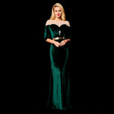 Green Elegant Beaded Velvet Evening Ball Gown - FashionByTeresa